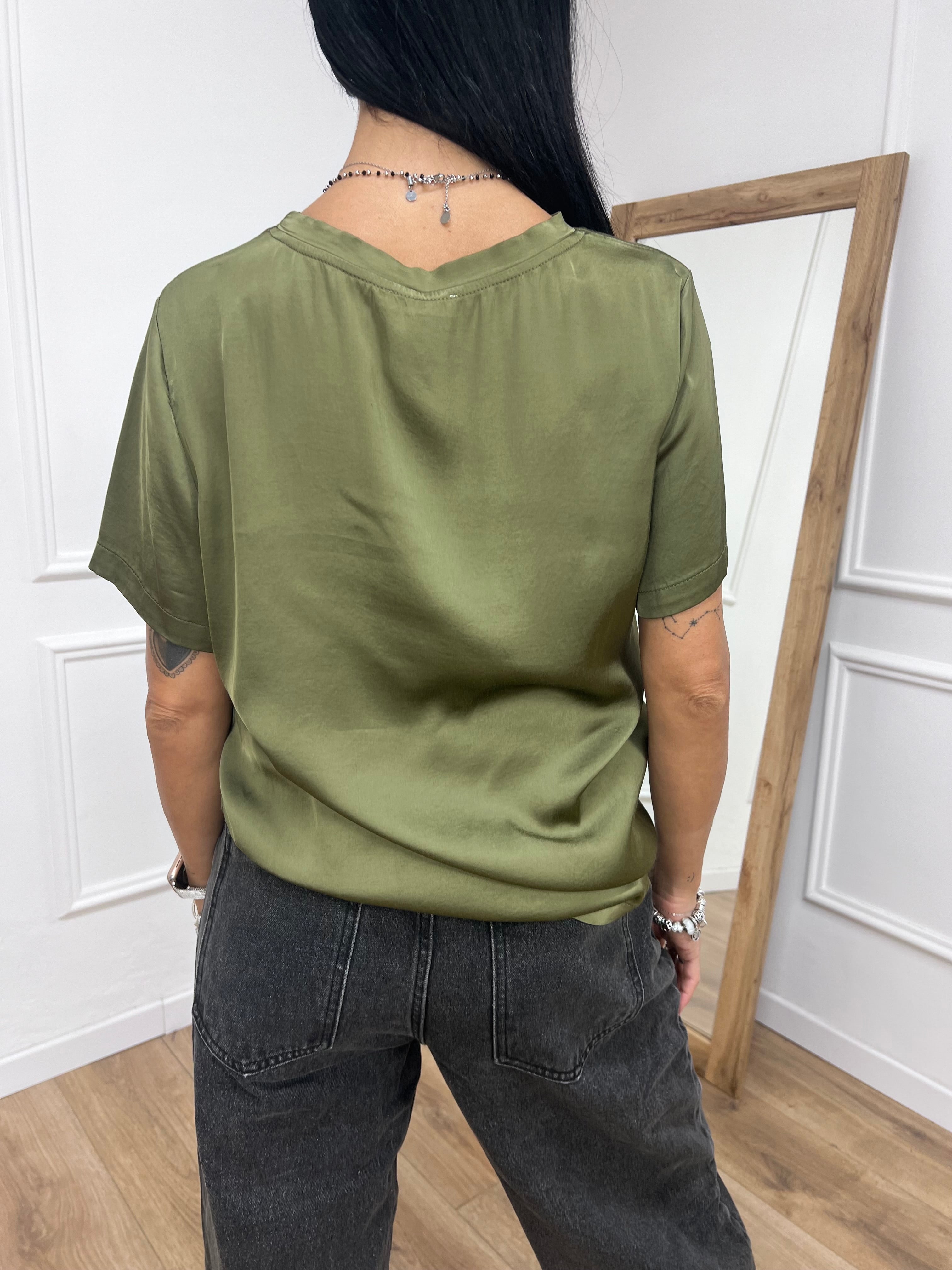T-SHIRT GIRO M/C SATIN MONICA MILITARE