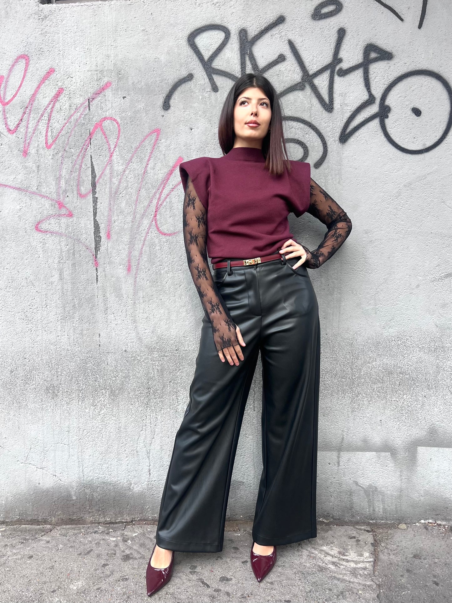 SUSY MIX PANTALONE FULL LENGHT  ECOPELLE LOREN NERO