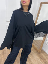 MAGLIA GIRO MANICA CAMPANA FRANGE NERO MOTEL
