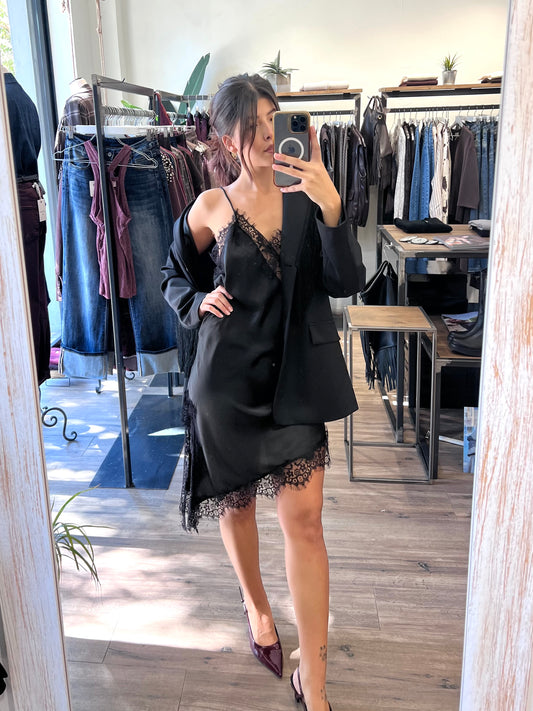 SUSY MIX MINI ABITO LINGERIE SATIN PIZZO SAMANTA NERO