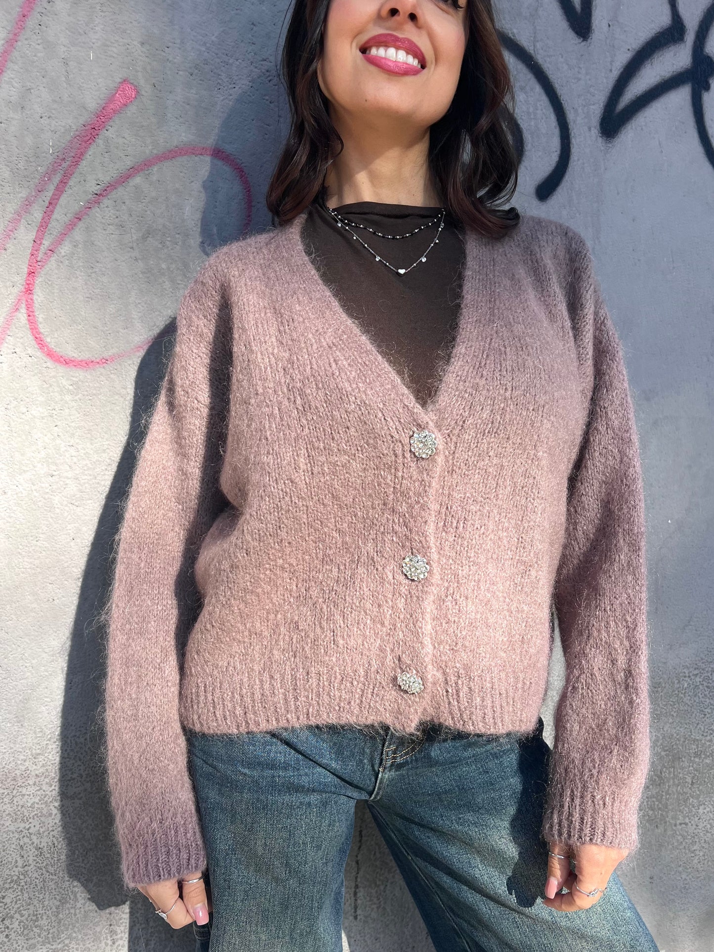 CARDIGAN MOHAIR BOTTONI GIOIELLO AMIRA CACHA
