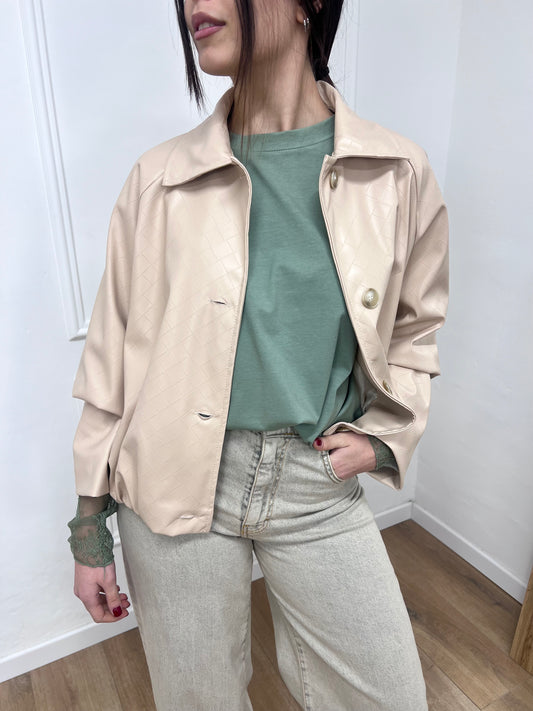 SUSY MIX BOMBER ECO TRAMA INTRECCIATA BOTTEGA BEIGE