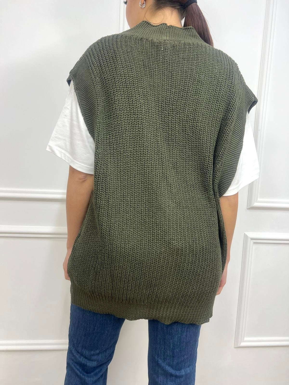 SUSY MIX GILET FILO SCOLLO V BOTTONI YARY MILITARE