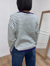 MAGLIA RIGATA SCATOLETTA COLLO CONTRASTO GRIGIO SUSY MIX