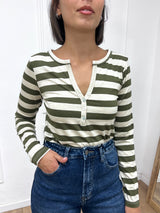 MAGLIA SERAFINO SCOLLO V RIGATA   MILITARE SUSY MIX