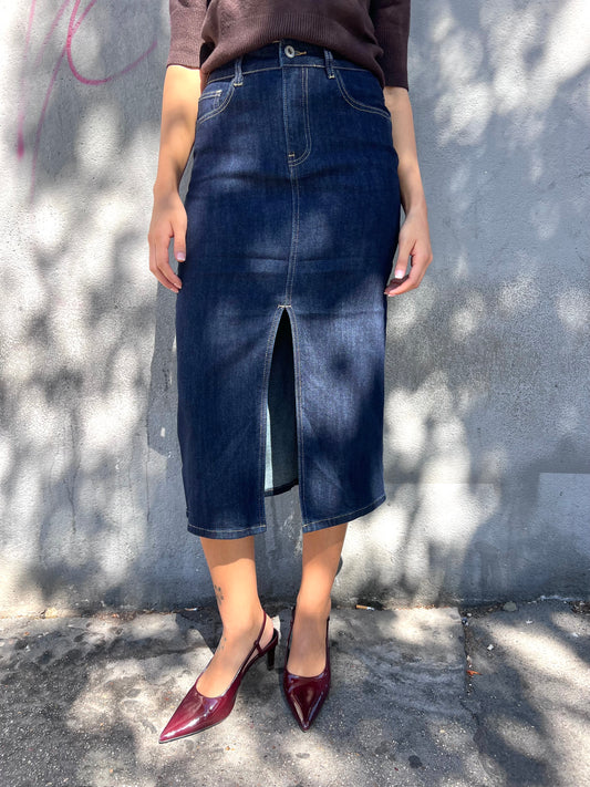 SUSY MIX GONNA DENIM MIDI SPACCO NATANIA BLU