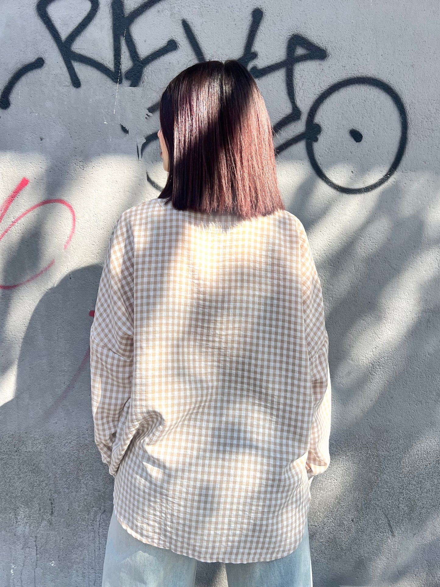 CAMICIA OVER VICHY GARZATA LEANDRA BEIGE