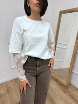 T-SHIRT MANICA PIZZO IOLANDA LATTE SUSY MIX