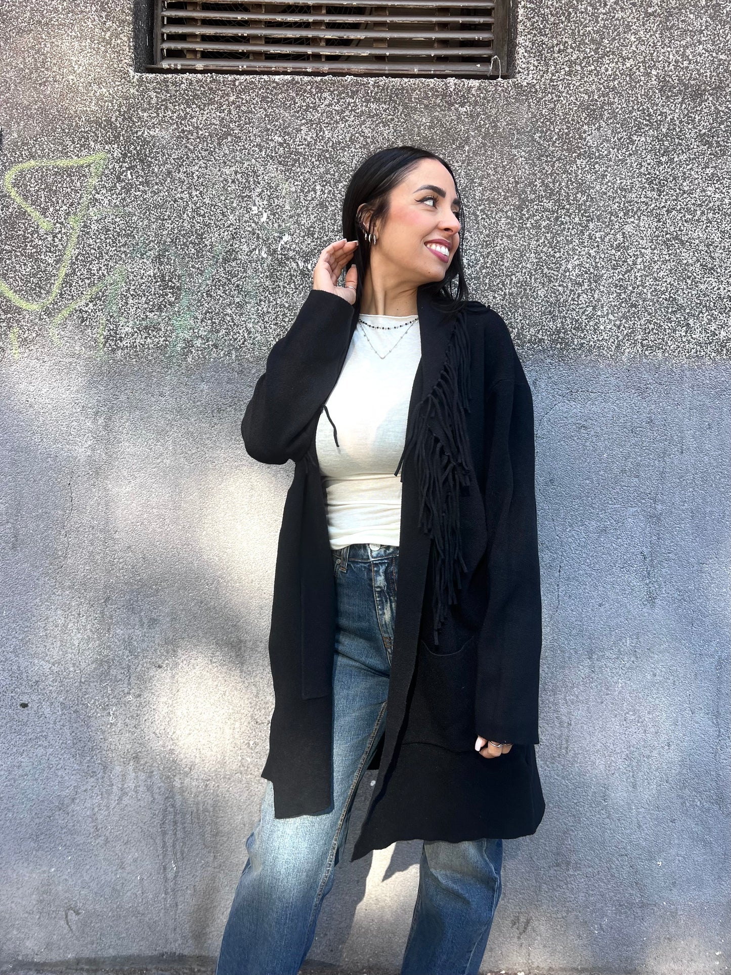 SUSY MIX CARDIGAN FRANGE MANOLA NERO