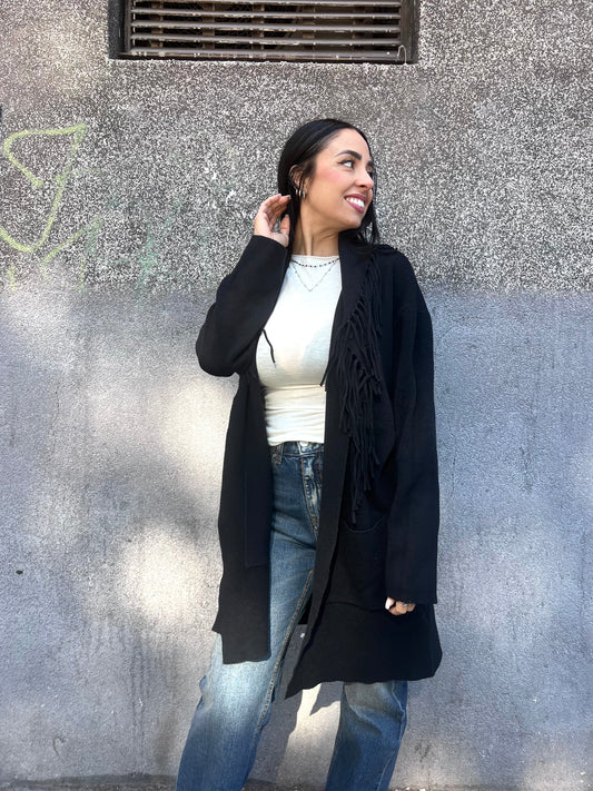 SUSY MIX CARDIGAN FRANGE MANOLA NERO