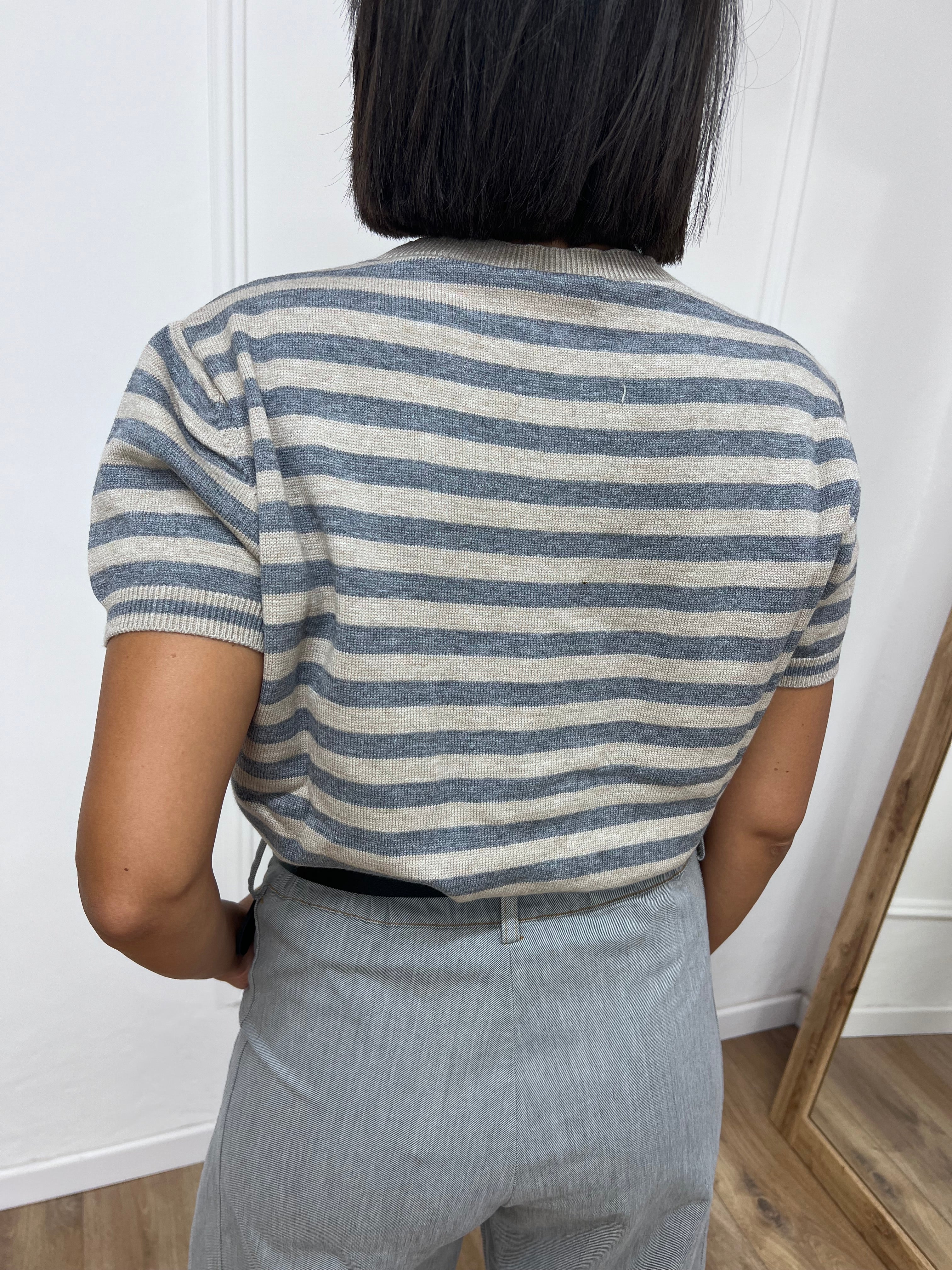 MAGLIA GIRO M/C RIGHE EVA GRIGIO SUSY MIX