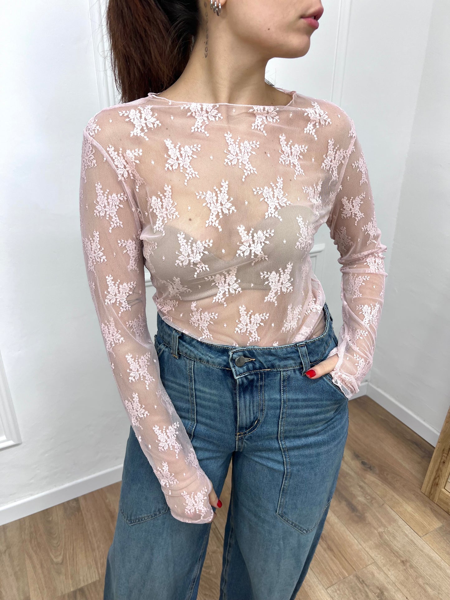 SUSY MIX MAGLIA PIZZO MANICOTTI ROBERTA ROSA