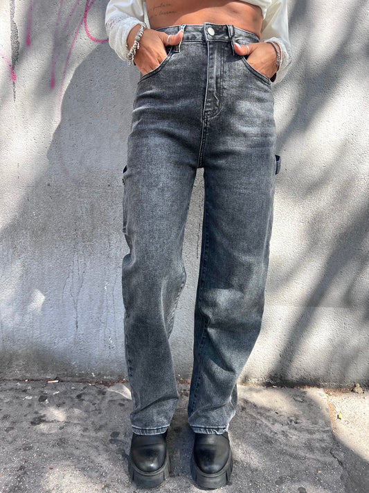 DENIM VITA ALTA STONE WASH WORK ANDY ASFALTO