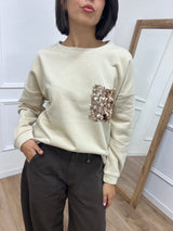 FELPA SCATOLETTA TASCA PAILLETTES AVORIO SUSY MIX