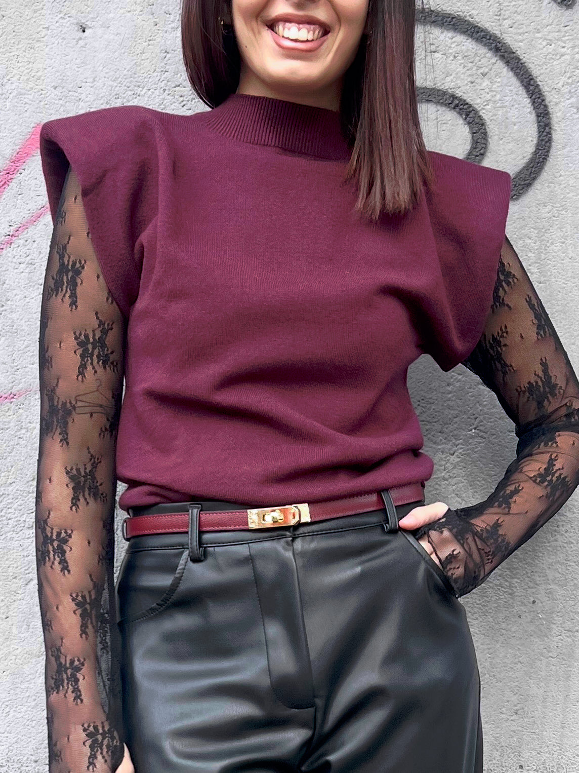 SUSY MIX GILET LUPETTO SPALLINE MORIS VINO