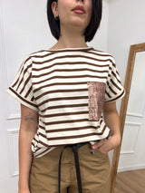 T-SHIRT M/C RIGHE TASCA MICRO PAILLETTES MORO SUSY MIX
