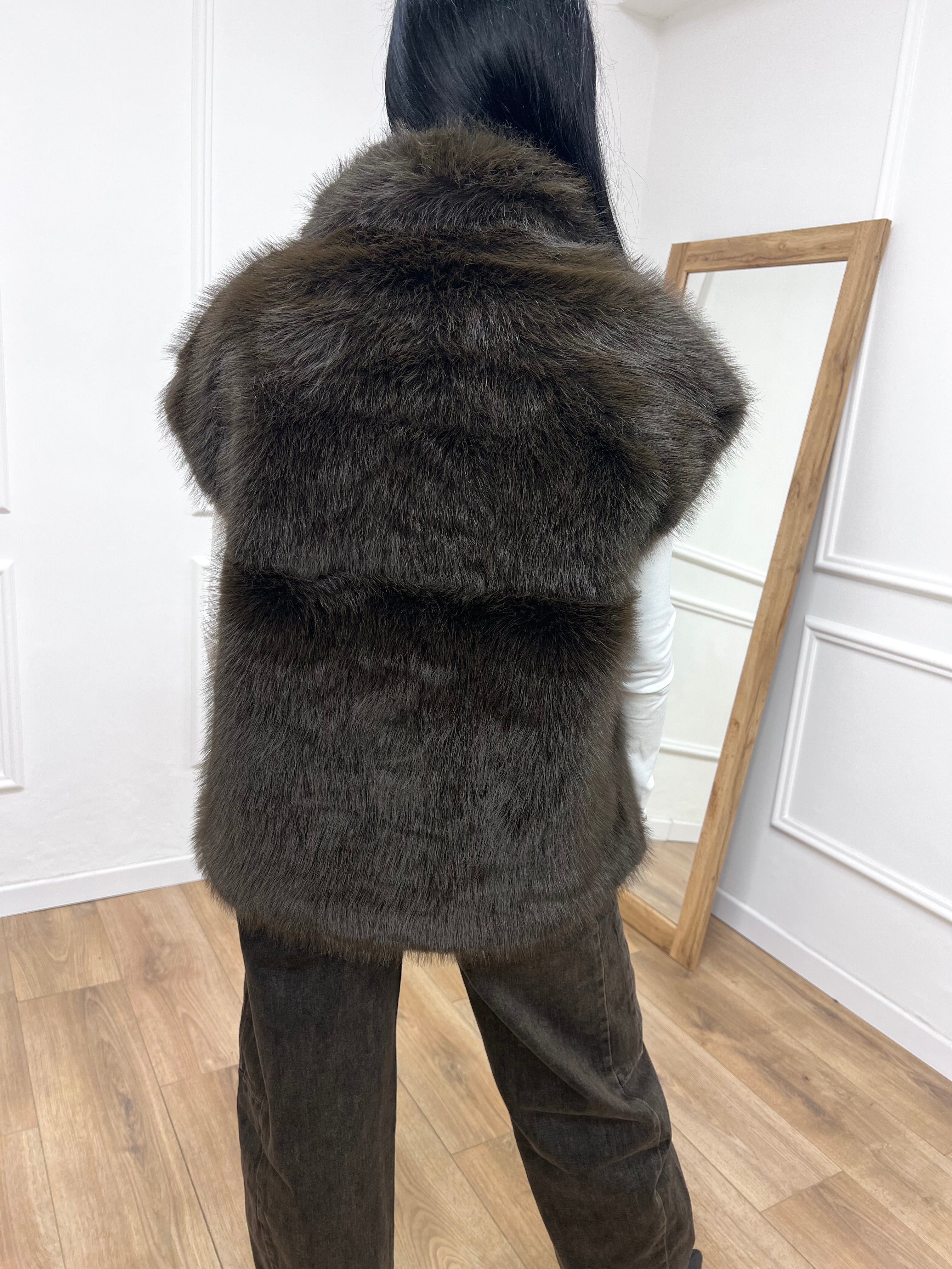GILET ECOFUR CON CERNIERA MORO GLAMOROUS