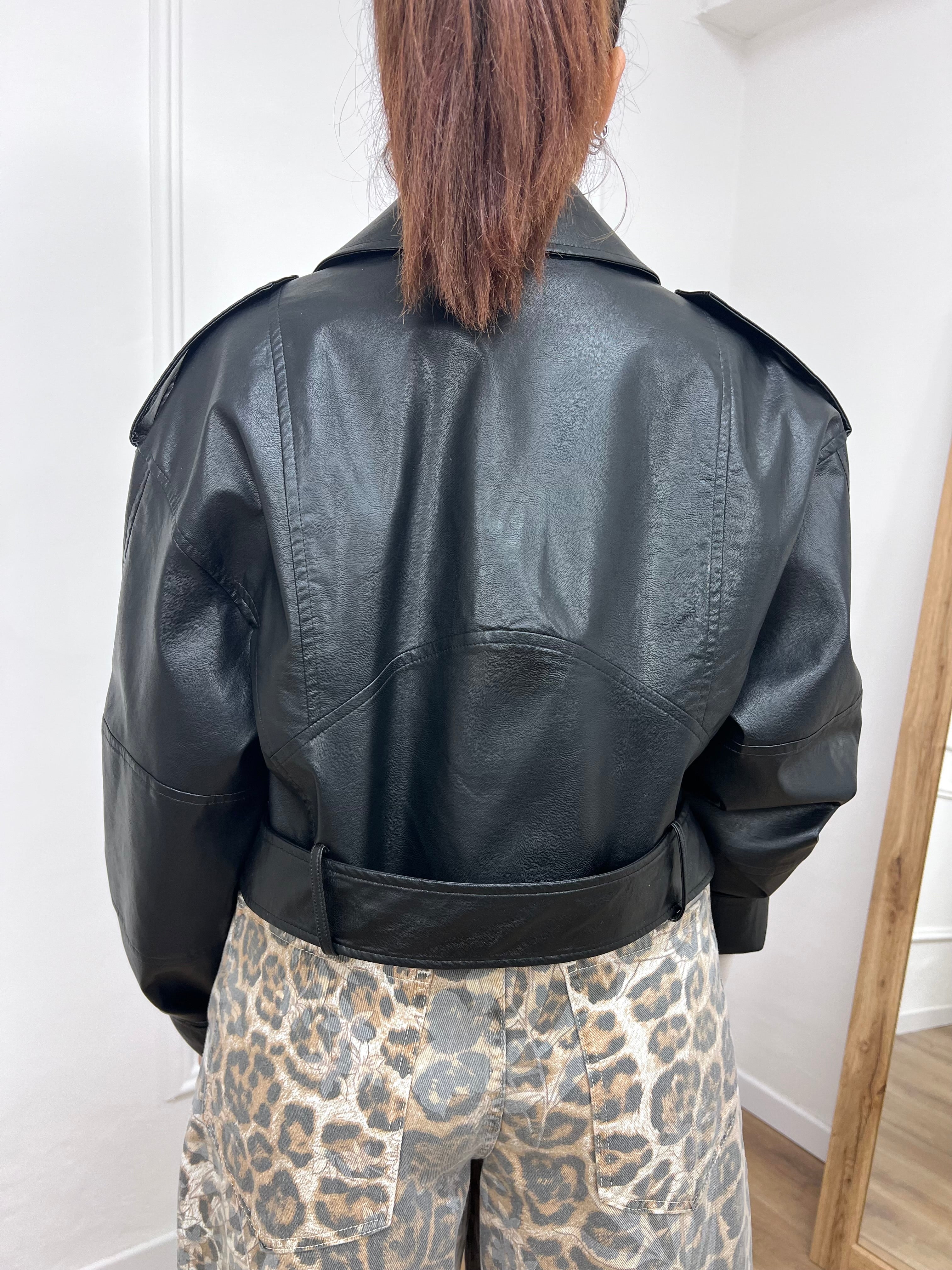 BIKER CROP ECOPELLE LORENA NERO SISY MIX