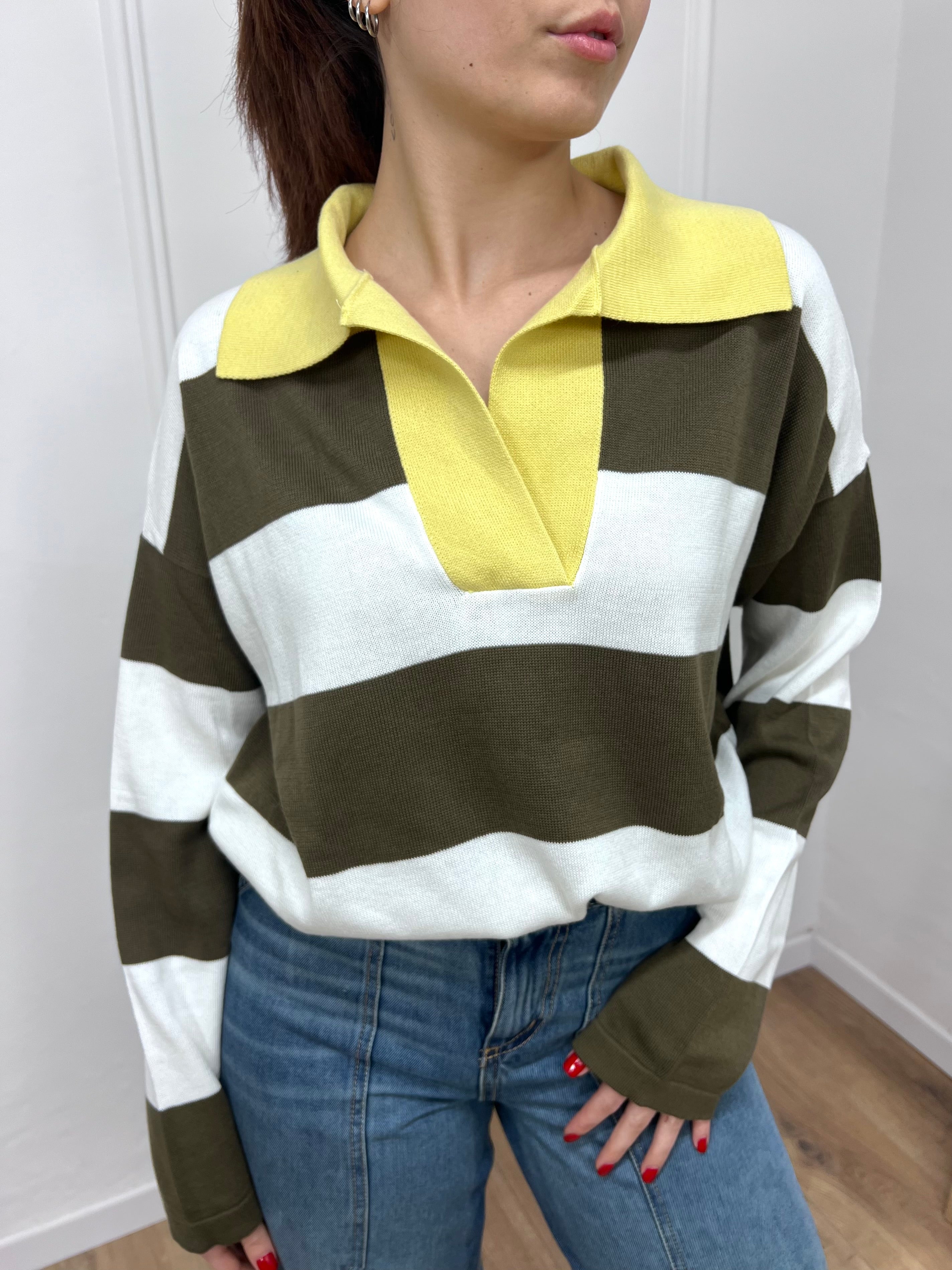 MAGLIA POLO RIGATA M/LUNGA ANDREIA MILITARE SUSY MIX