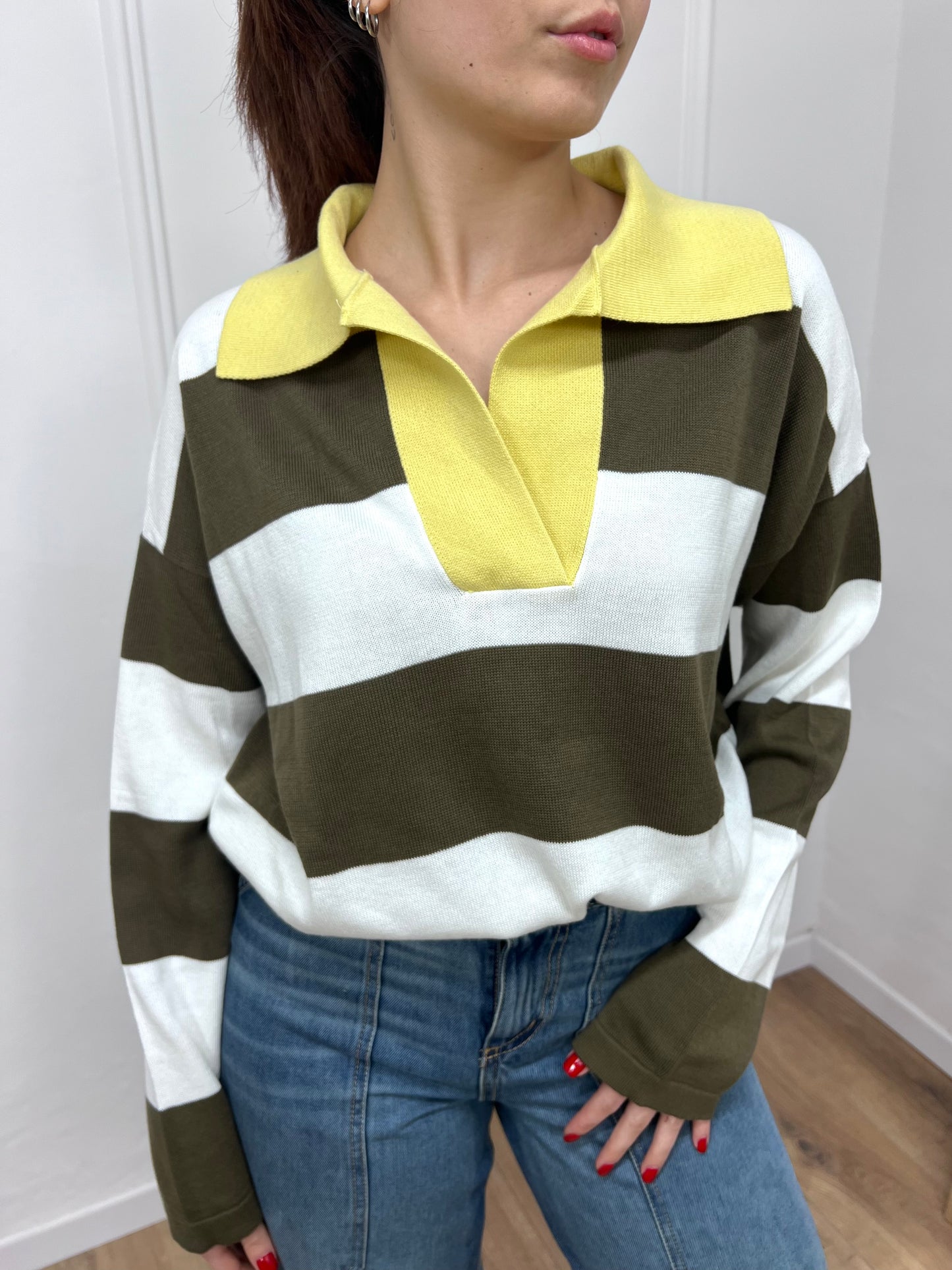 SUSY MIX MAGLIA POLO RIGATA M/LUNGA ANDREIA MILITARE