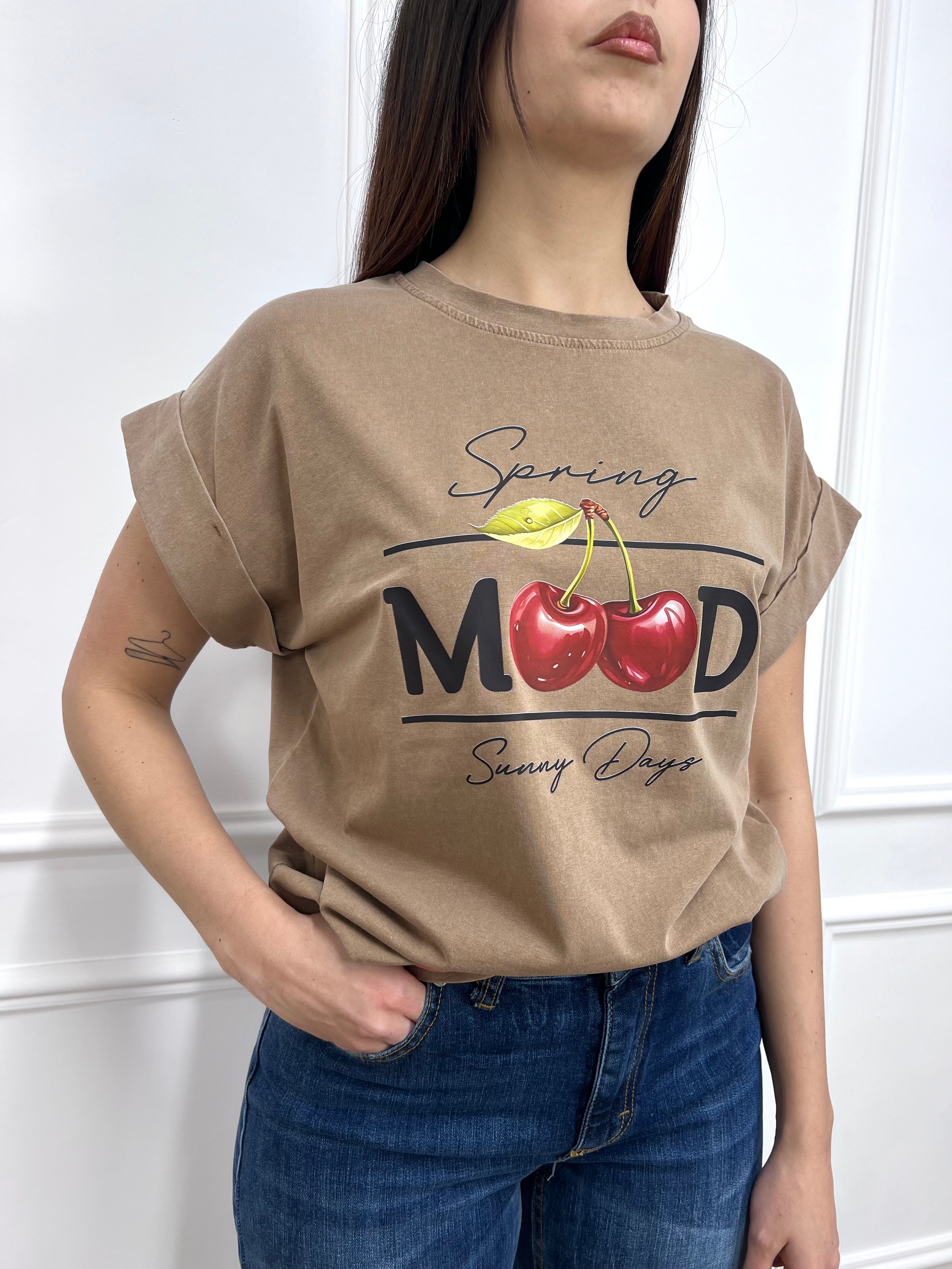 T-SHIRT WASHED STAMPA CHERRY SABBIA SUSY MIX