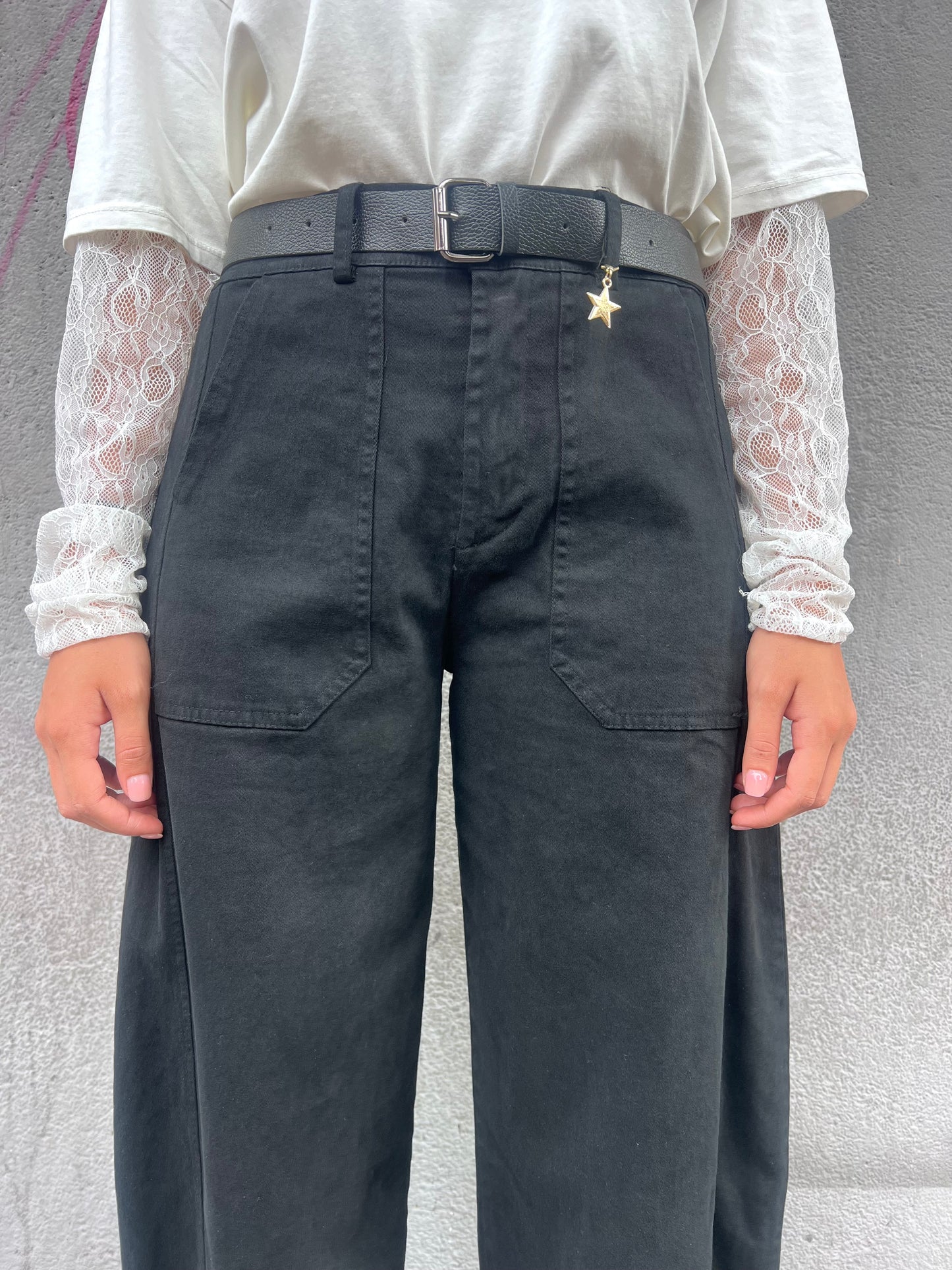 SUSY MIX PANTALONE VITA ALTA BALLON STELLINA NERO