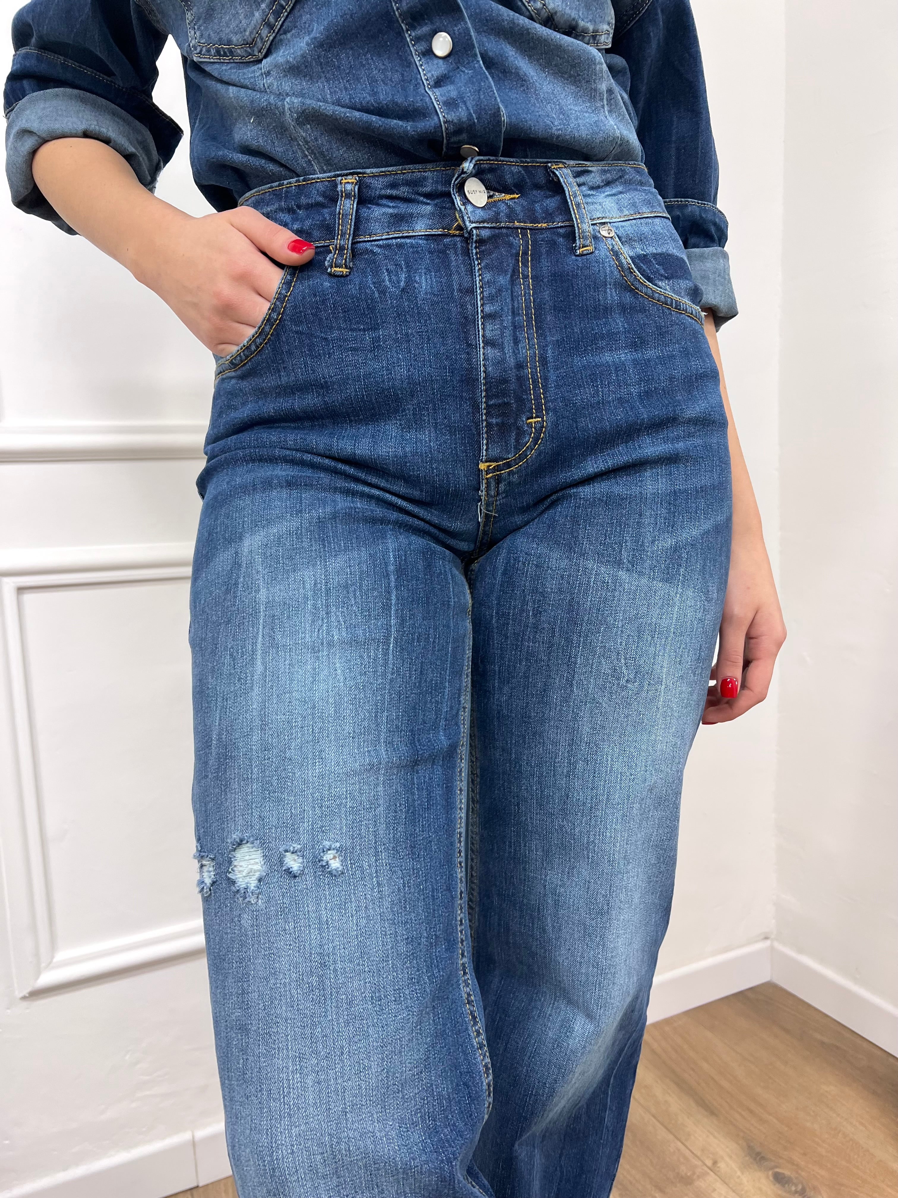 DENIM VITA ALTA STRAIGHT ROTTURE JERIKA BLU SUSY MIX