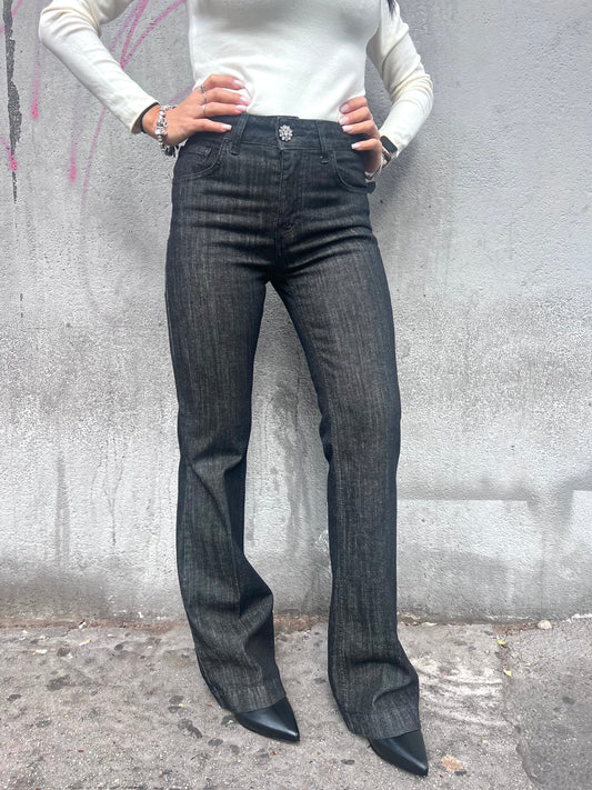 SUSY MIX DENIM FLARE BOTTONE GIOIELLO AGATA NERO