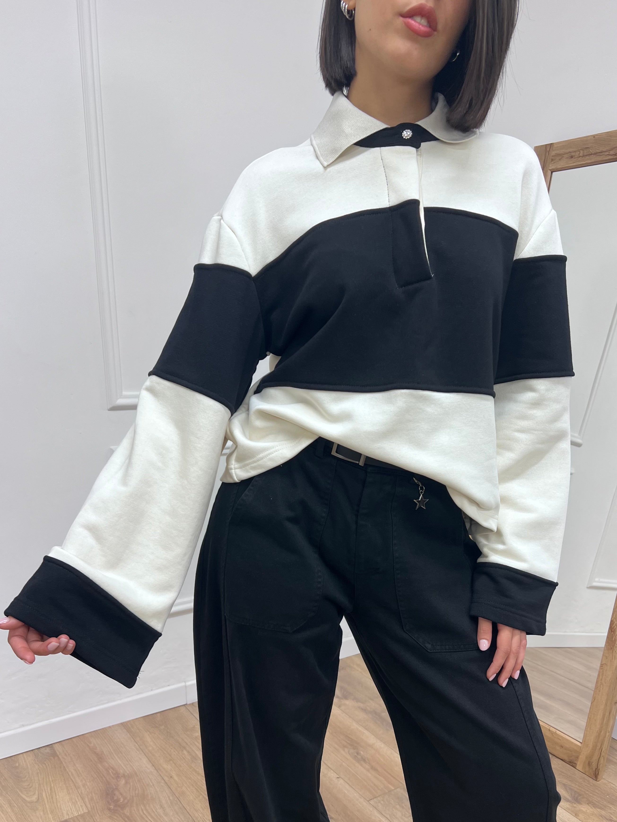POLO RIGATA M/CAMPANA BOTTONE GIOIELLO NERO SUSY MIX