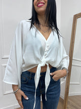 BLUSA CROP NODO IN CUPRO ANIA BIANCO SUSY MIX