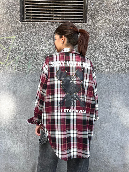 MOTEL CAMICIA OVER CHECK MIKEY MOUSE VINO