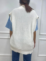 GILET FILO SCOLLO V BOTTONI YARY LATTE SUSY MIX