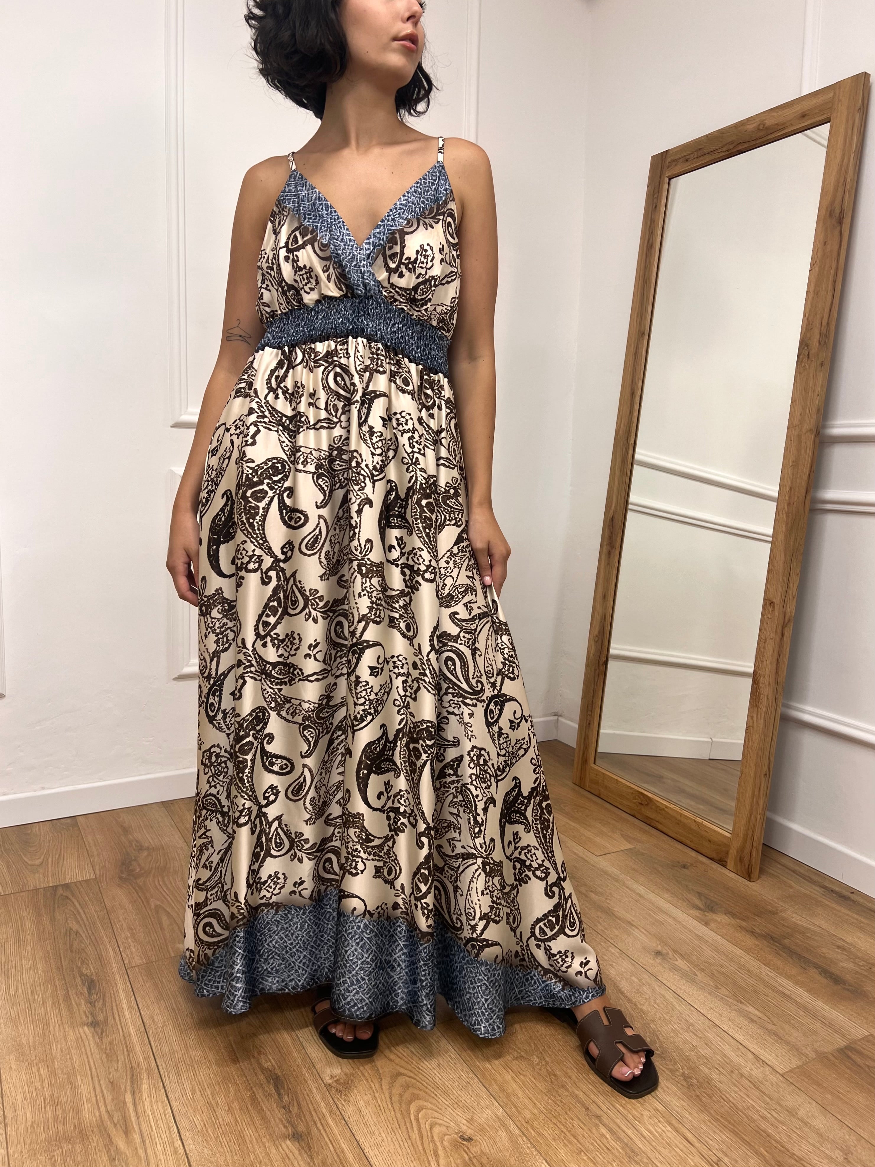 ABITO LUNGO SCOLLO SATIN FANTASIA MORO SUSY MIX