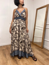 ABITO LUNGO SCOLLO SATIN FANTASIA MORO SUSY MIX