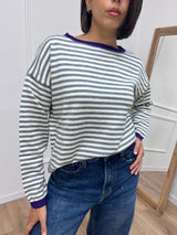 MAGLIA RIGATA SCATOLETTA COLLO CONTRASTO GRIGIO SUSY MIX