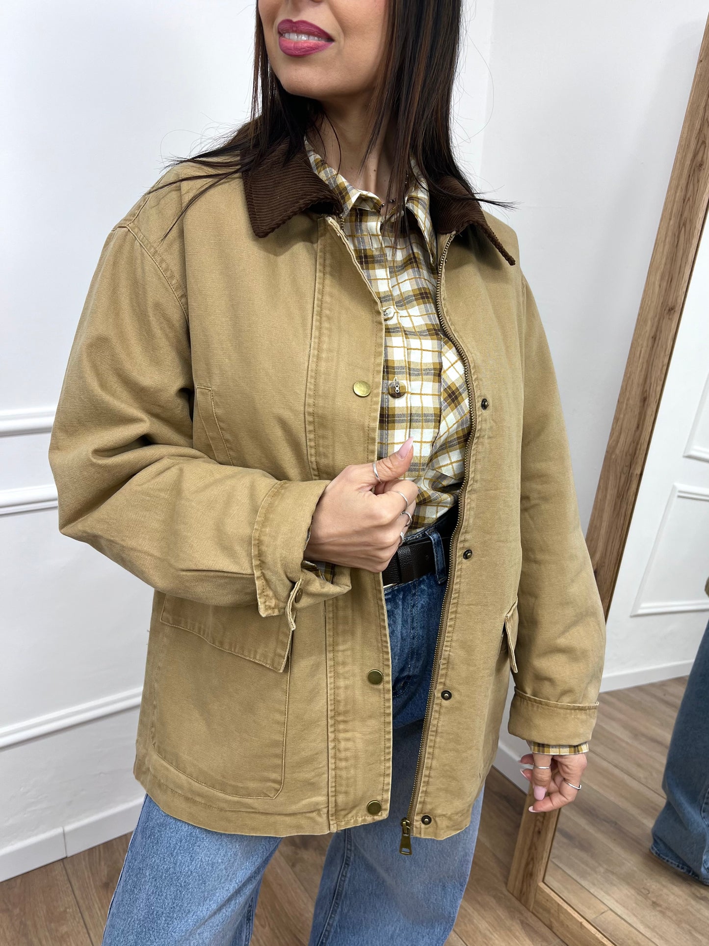 GIACCA TELA DENIM COLLETTO CONTRASTO KATE CAMMELLO