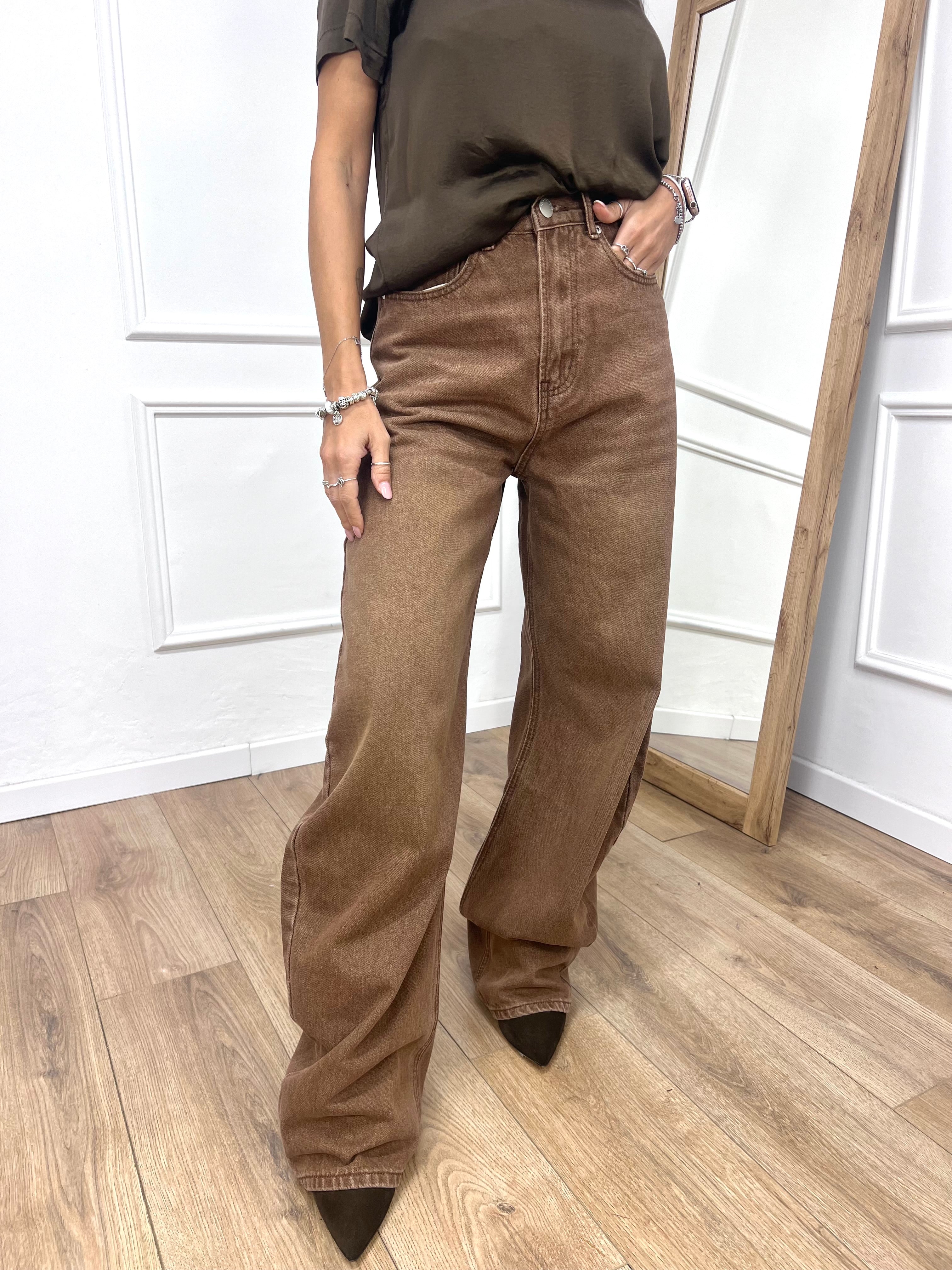 DENIM VITA ALTA CINQUE TASCHE BARREL CAMEL GLAMOROUS