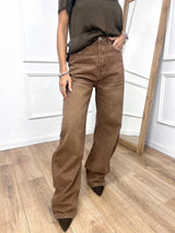DENIM VITA ALTA CINQUE TASCHE BARREL CAMEL GLAMOROUS