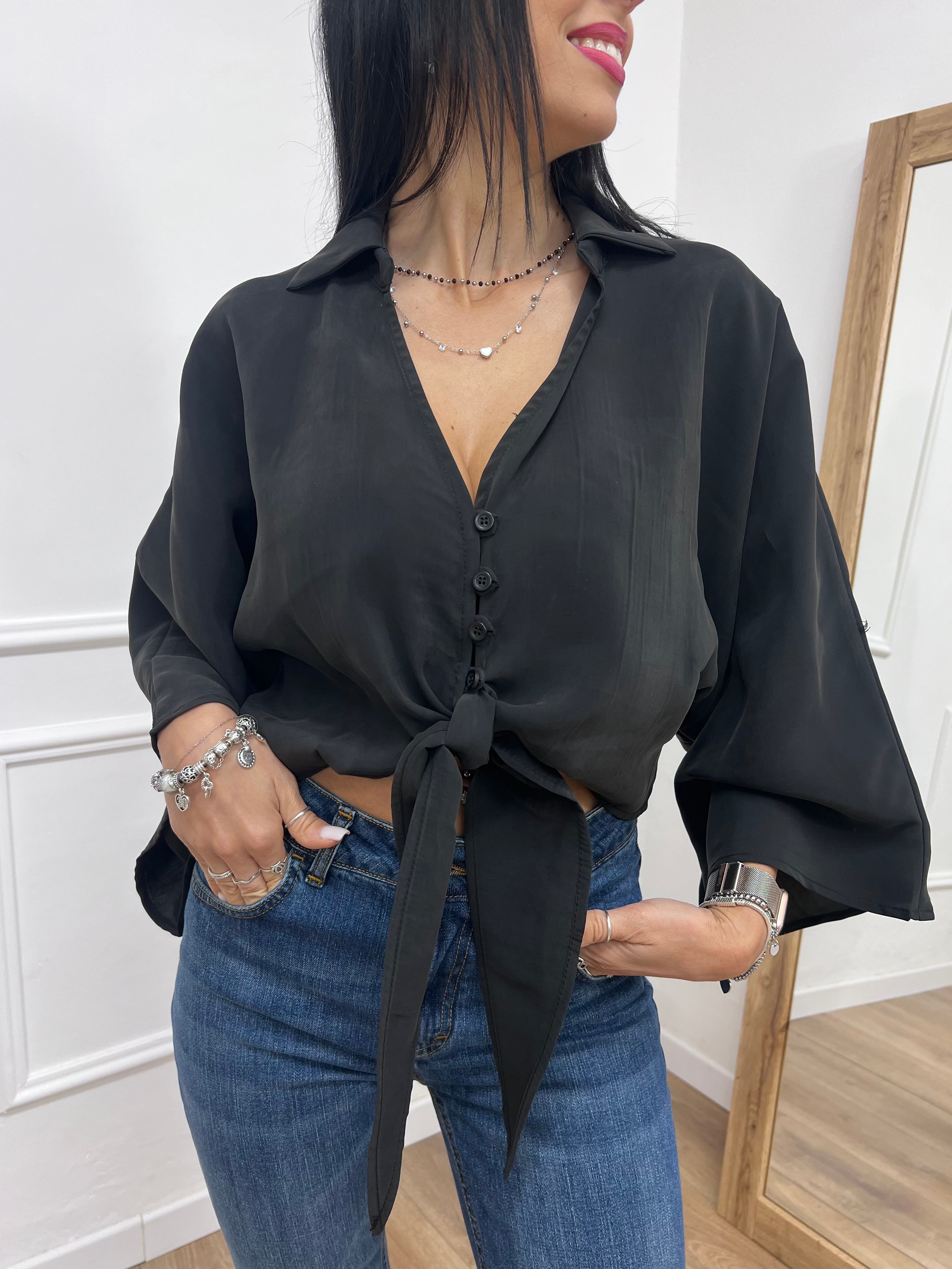 BLUSA CROP NODO IN CUPRO ANIA NERO SUSY MIX