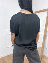 T-SHIRT GIRO M/C SATIN MONICA NERO