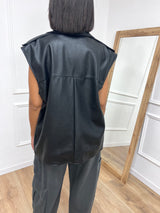 GILET ECOPELLE CERNIERA AMBRA NERO SUSY MIX