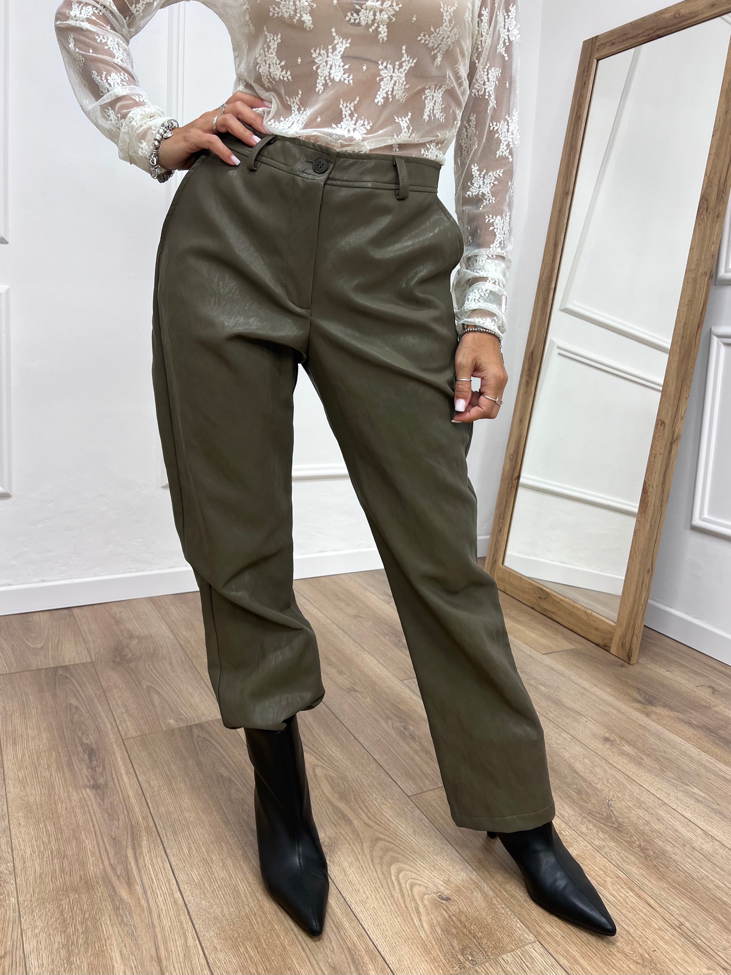 PANTALONE ECOPELLE DRITTO ROXY VERDE SUSY MIX