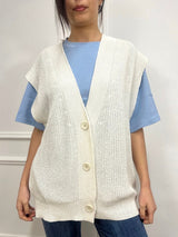 GILET FILO SCOLLO V BOTTONI YARY LATTE SUSY MIX
