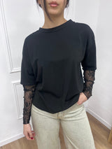 T-SHIRT MANICA PIZZO IOLANDA NERO SUSY MIX