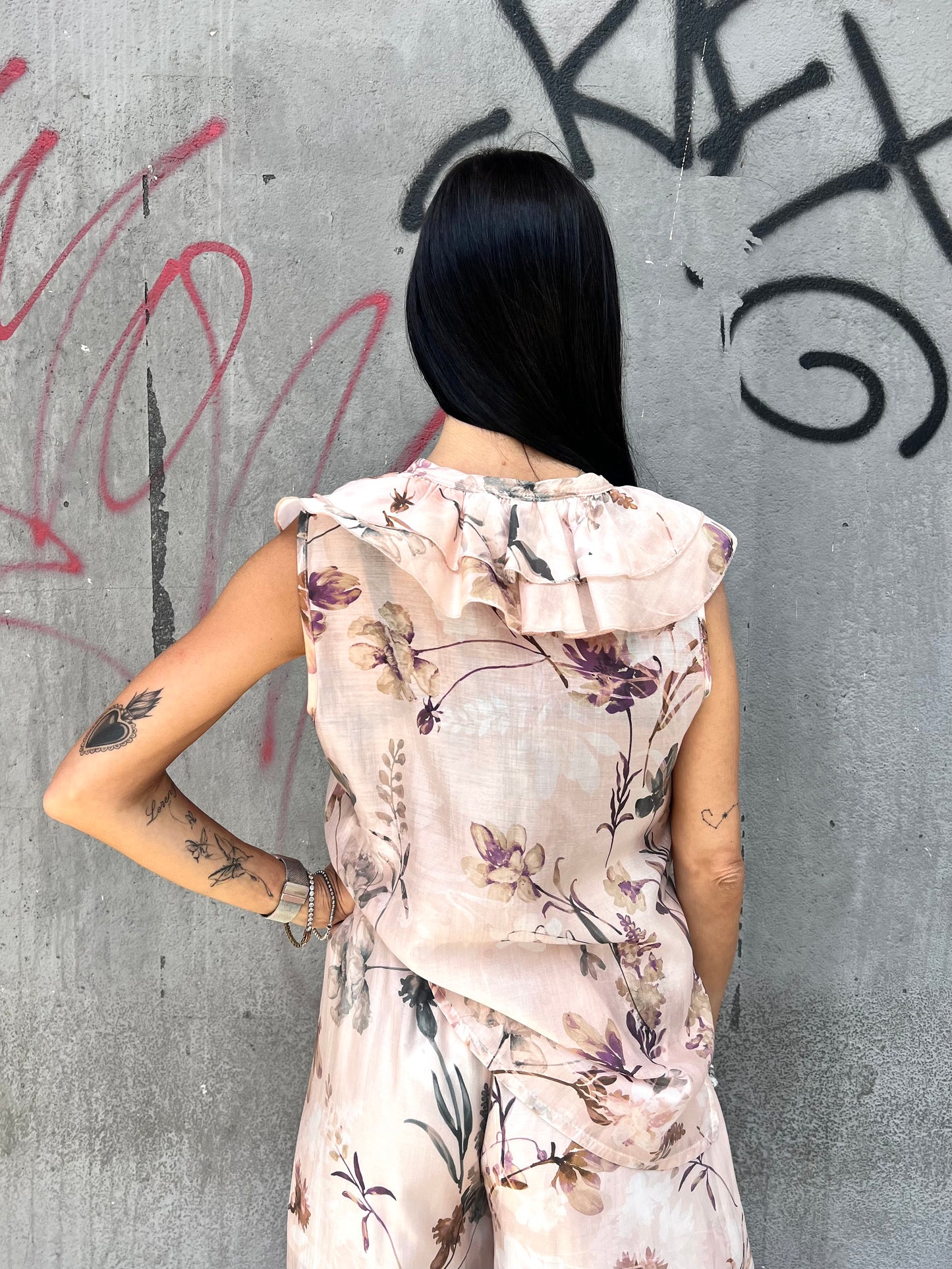 SUSY MIX TOP GILET ROUCHES FANTASIA ROMANTICA ROSA