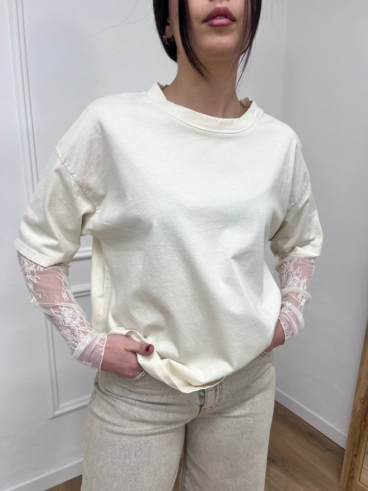 SUSY MIX T-SHIRT MANICA PIZZO IOLANDA BURRO