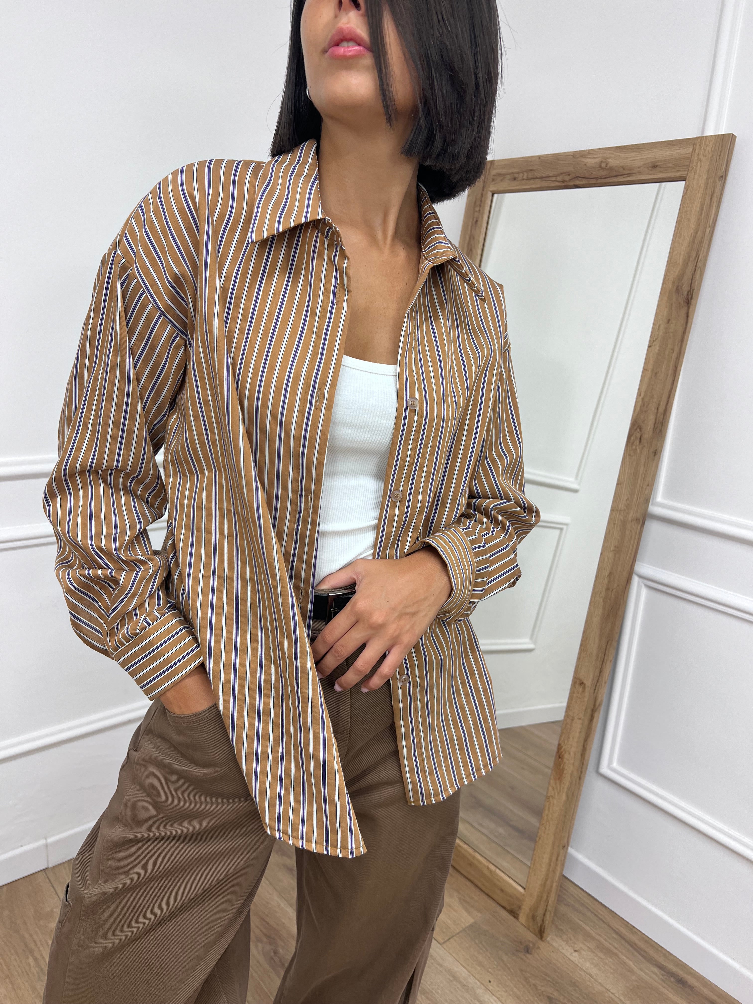 CAMICIA OVER BACCHETTATA TABACCO SUSY MIX