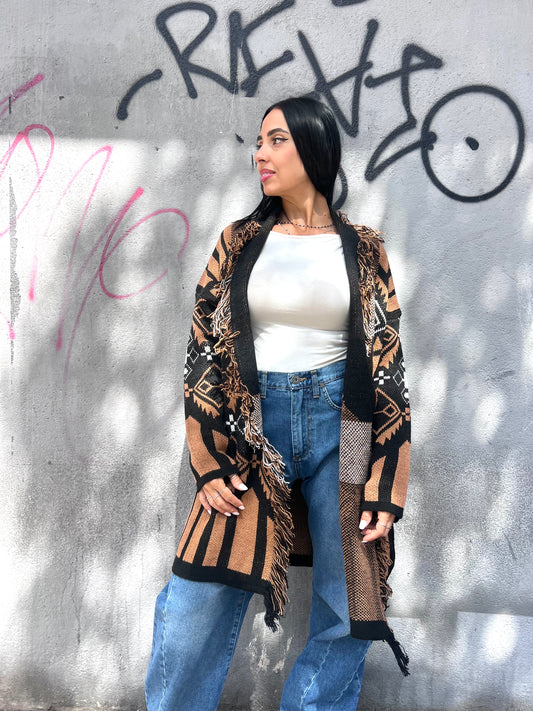 SUSY MIX CARDIGAN CABAN FANTASIA ETNICA FARAH CAMEL