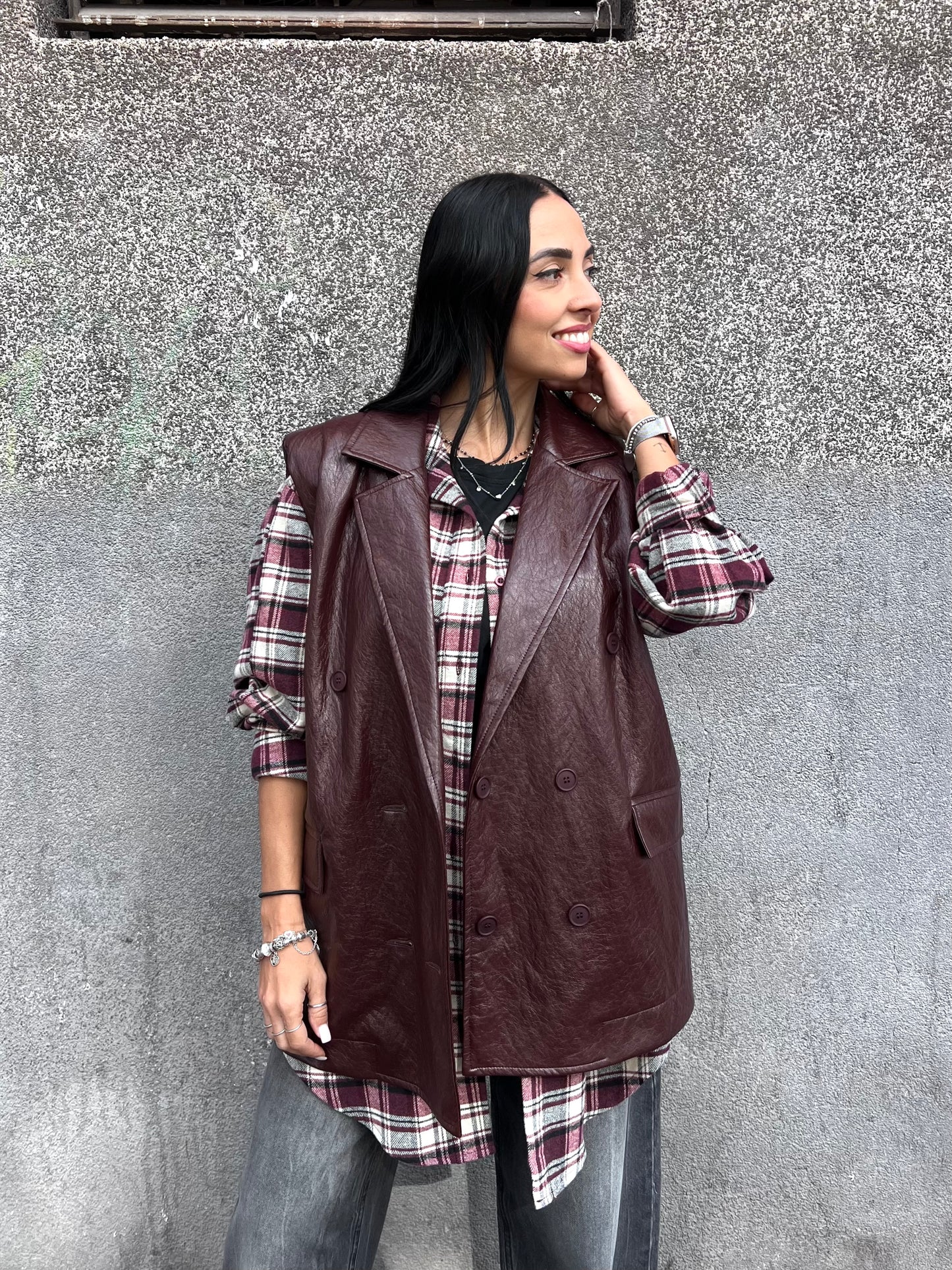 SUSY MIX GILET ECOPELLE VINILE ALESSIA VINO