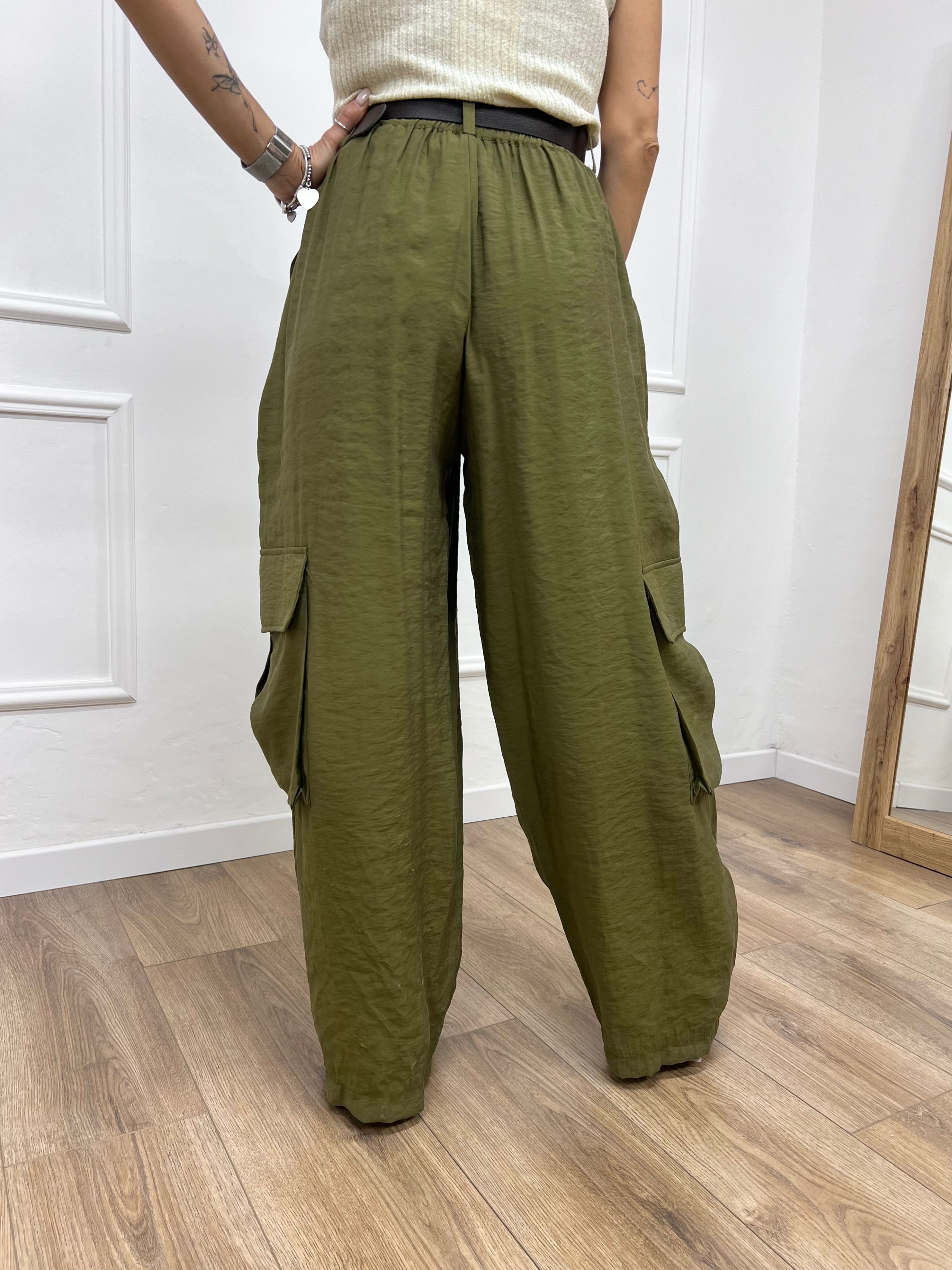 PANTALONE VITA ALTA CARGO ELIA MILITARE SUSY MIX